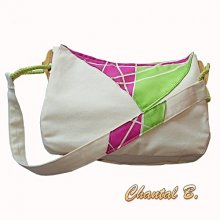 hand painted ivory cotton and pink silk handbag Claudia
