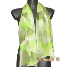 scarf silk evening hand painted gradient of green Gaia