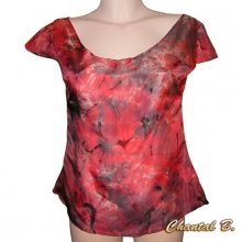 Top blouse red silk camisole red and black hand painted ALEXIANE