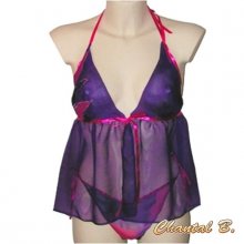Valentine's Day lingerie set purple silk Bali and hand painted thong