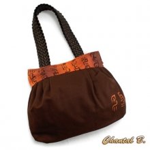 handbag cotton canvas chocolate and silk painted orange Suki braided handles