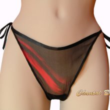 Black and red silk chiffon thong SAINT VALENTIN -promo 10 % for 2 bought