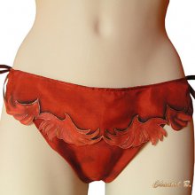 Copper brown silk thong with gold scalloped flounce