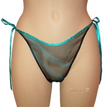 Turquoise and black silk chiffon thong - 10 % OFF 2 PURCHASES