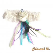 wedding garter ivory lace peacock feather and satin flower