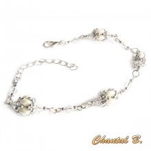 bracelet crystal swarovski pearly white glass beads and silver woven