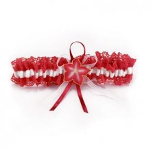 red lace and cherry flower garter