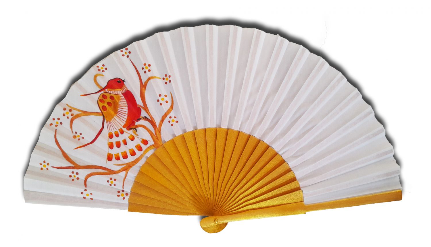 Beautiful fan in satin cotton entirely hand painted "Amate de Oaxaca
