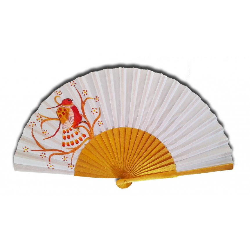 Beautiful fan in satin cotton entirely hand painted "Amate de Oaxaca