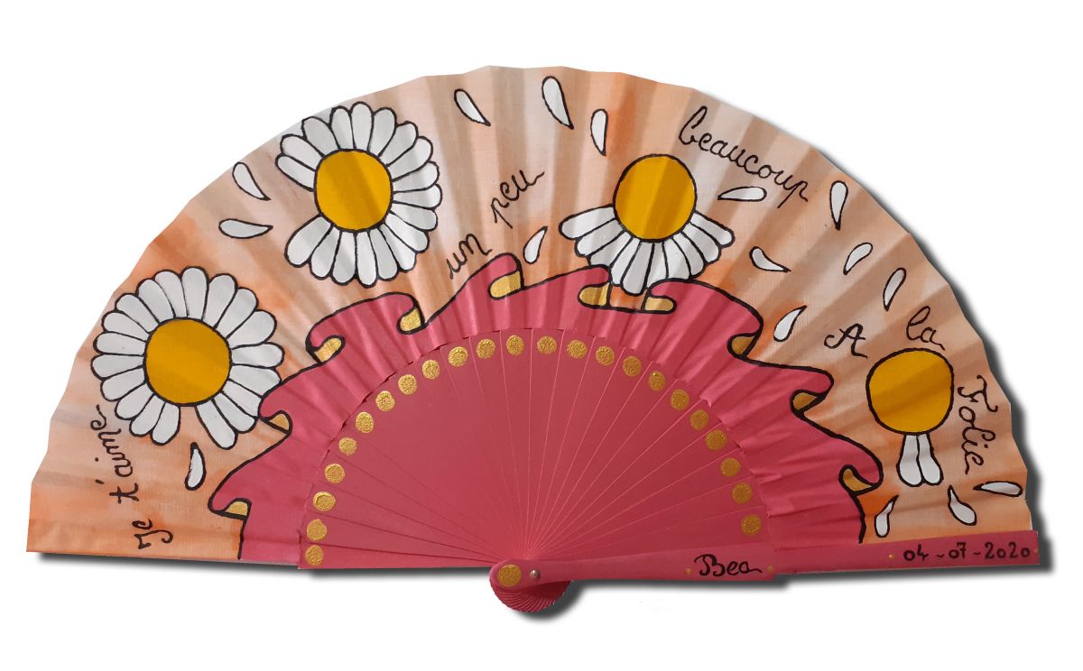 A beautiful hand-drawn and hand-painted silk fan for a perfect "D-Day" day