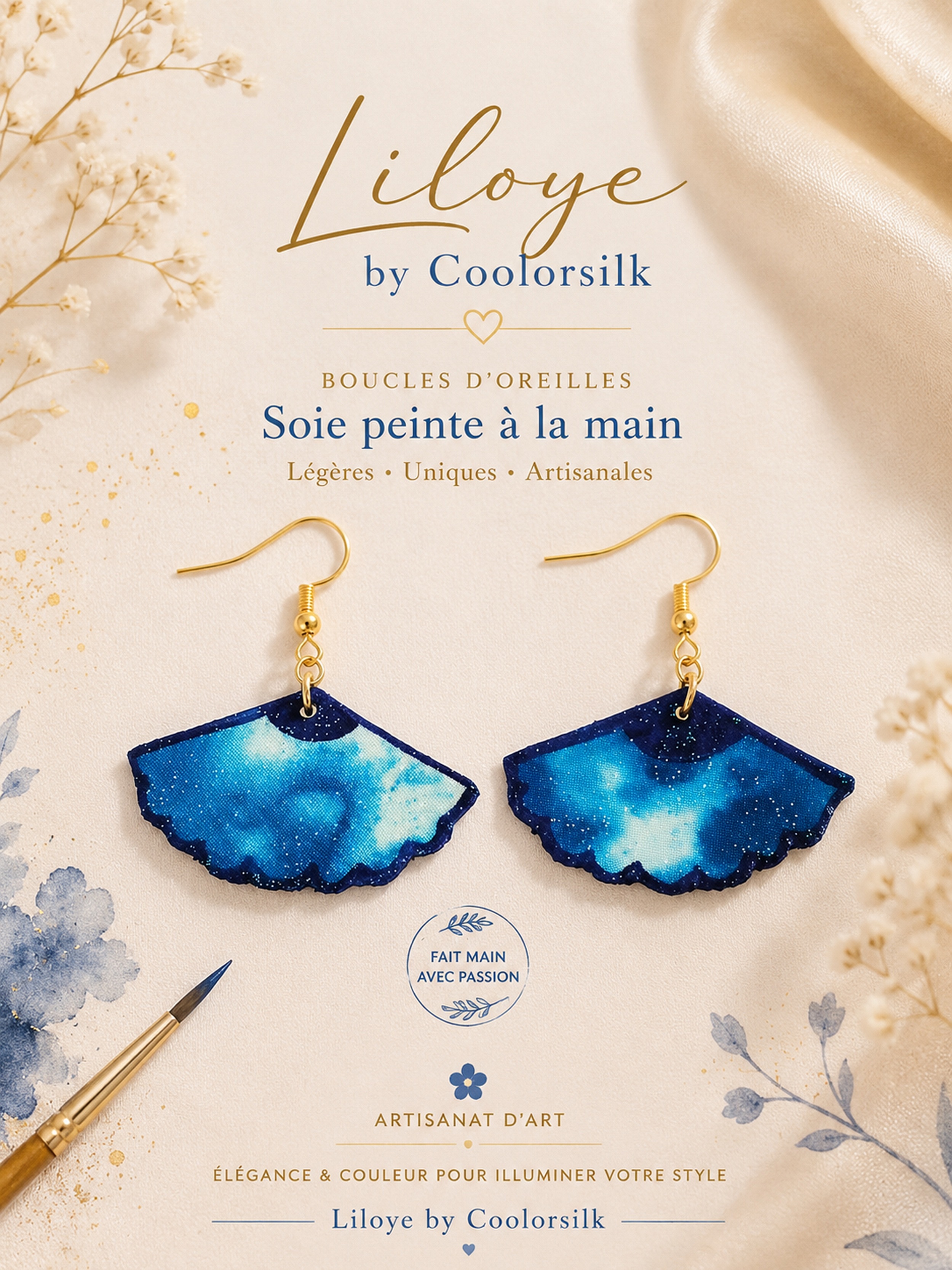 Boucles d oreilles en soie recto verso