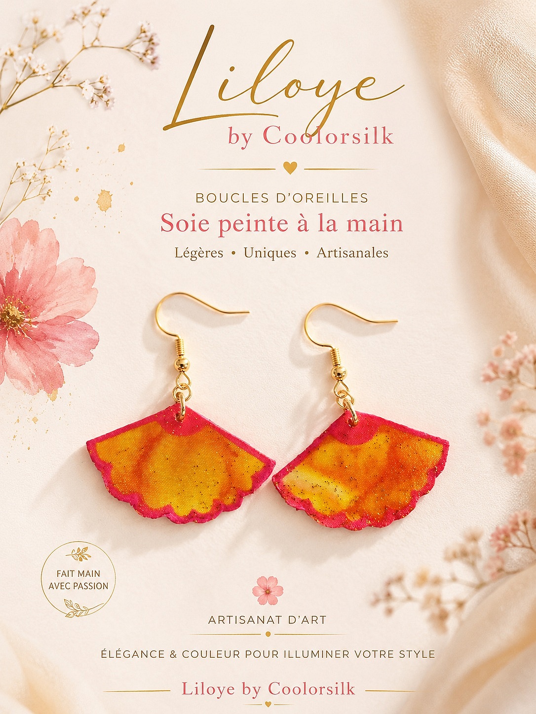 Boucles d oreilles en soie recto verso