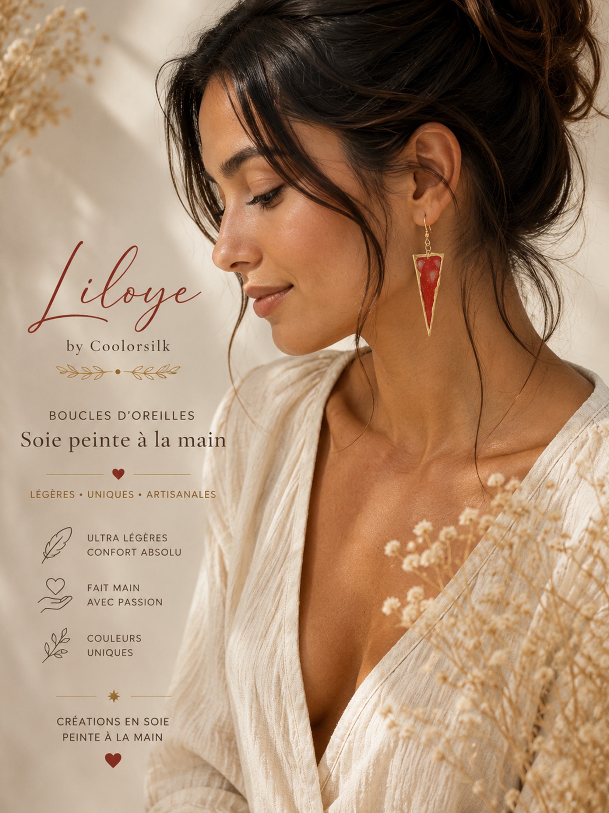 Boucles d oreilles tr&eacute;s l&eacute;g&egrave;res en soie peinte recto verso