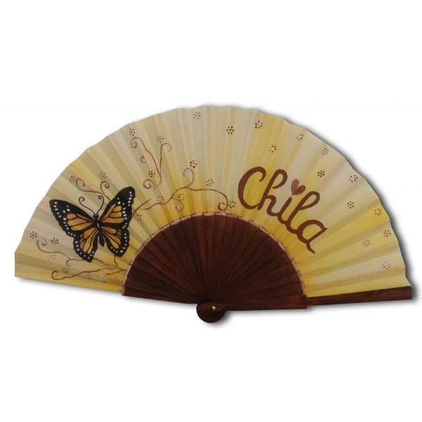 Hand drawn and painted satin fan "Butterfly
