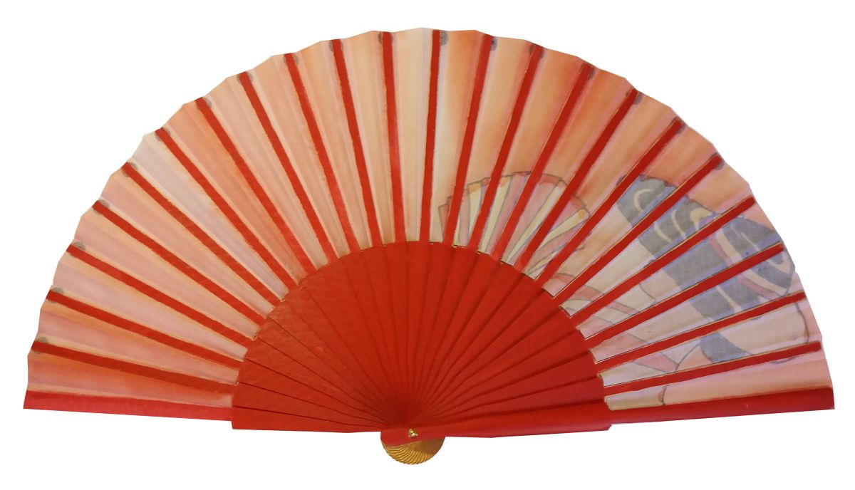 Hand drawn and painted satin fan "Cordoba