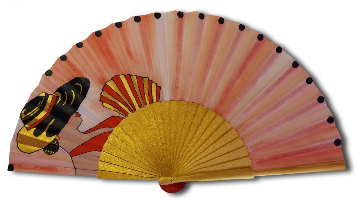 Hand drawn and painted satin fan "Cordoba