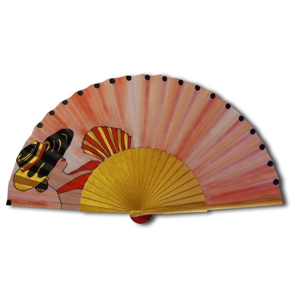 Hand drawn and painted satin fan "Cordoba