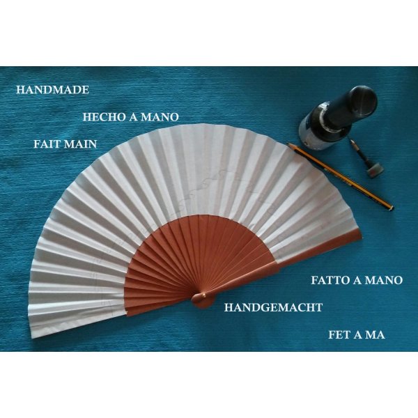 Hand drawn and painted cotton satin fan "Monarcor
