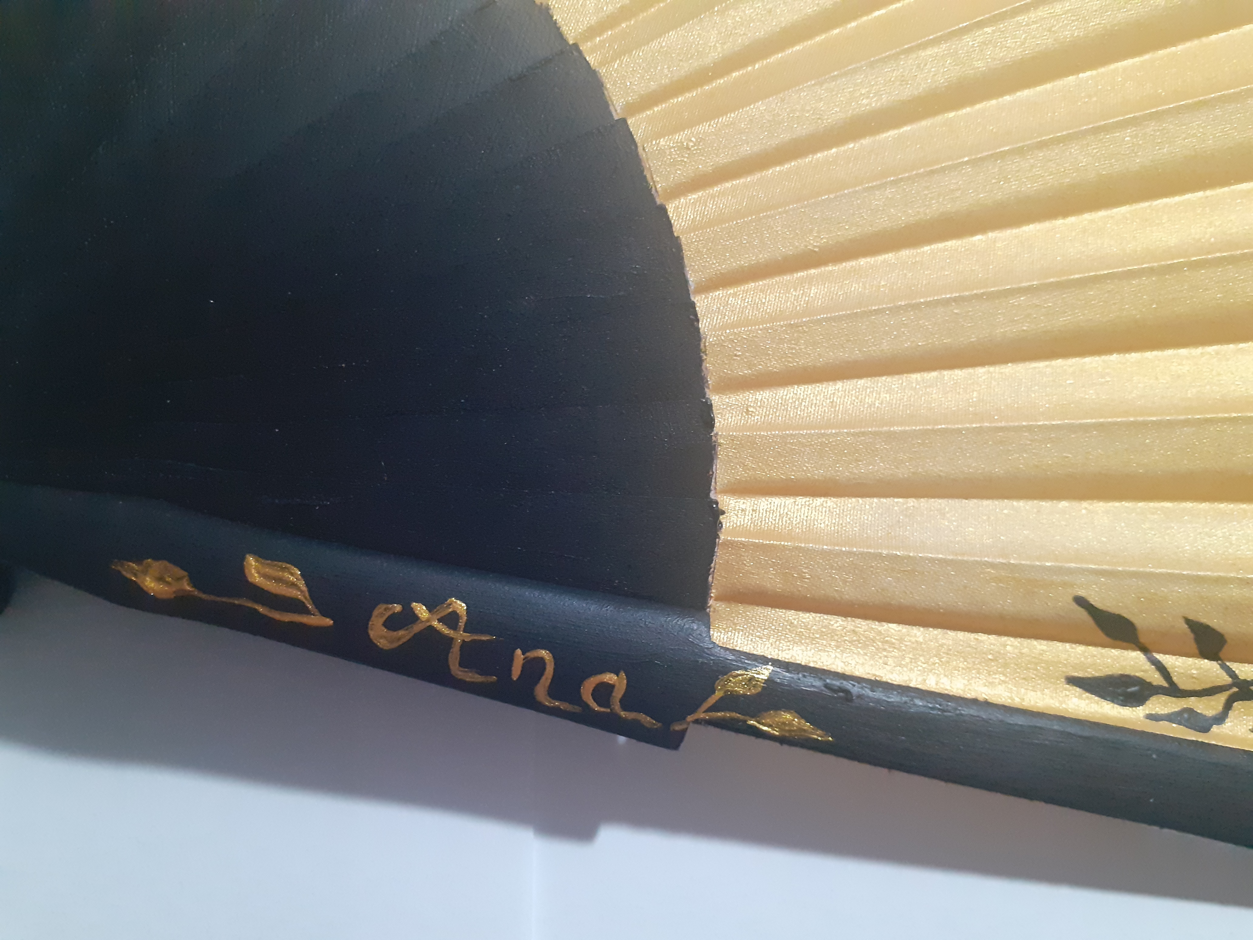 Hand drawn and painted satin fan "Cateyes