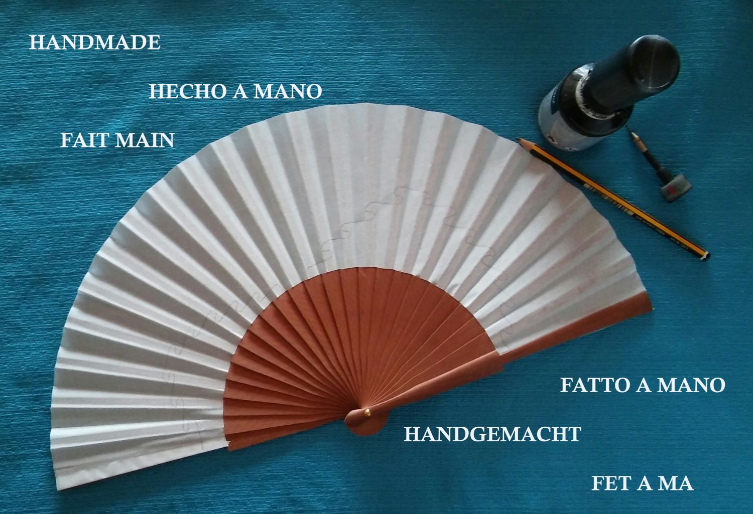 Hand drawn and painted satin fan "Redemptio" collection 2021