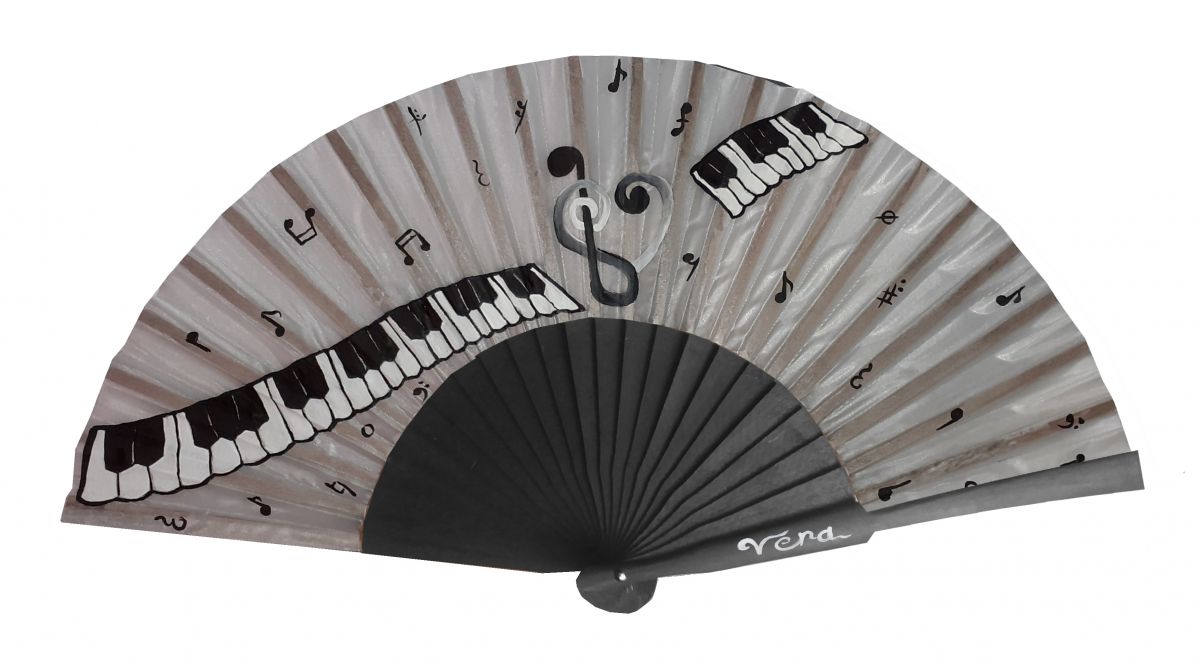 Hand drawn and painted satin fan "Piano Pianissimo