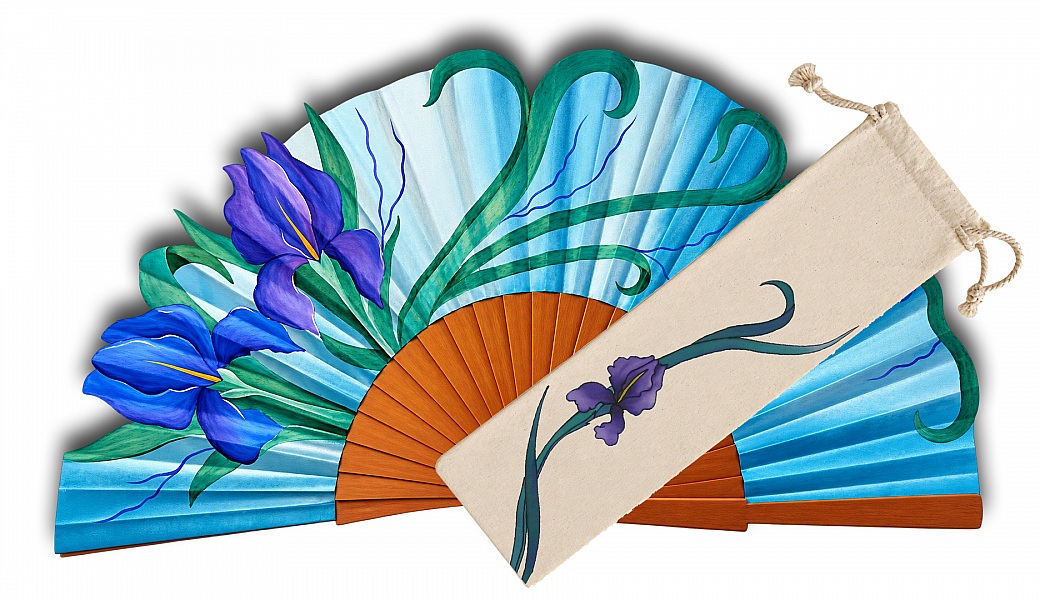 Éventail en satin peint à la main motif coquelicots Cordoba.