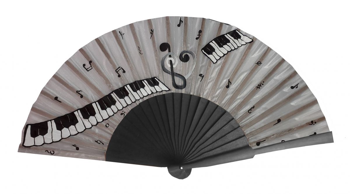 Hand drawn and painted satin fan "Piano Pianissimo