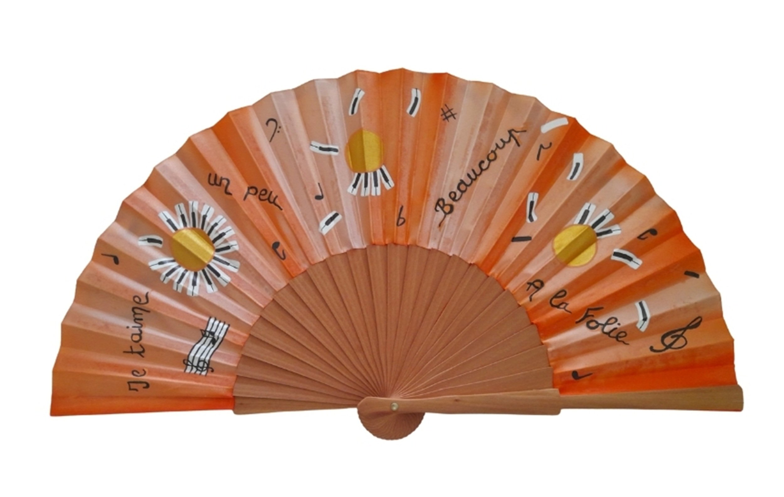 Hand drawn and painted satin fan "Piano Pianissimo