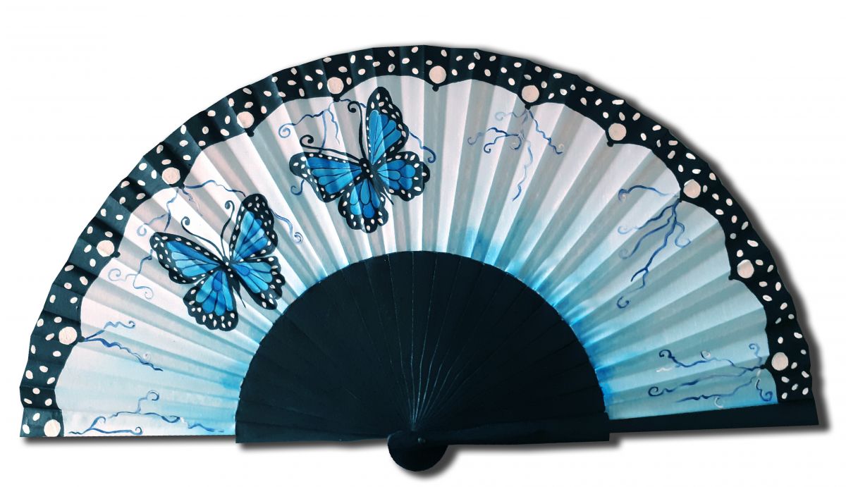 Hand drawn and painted satin fan "Monarques