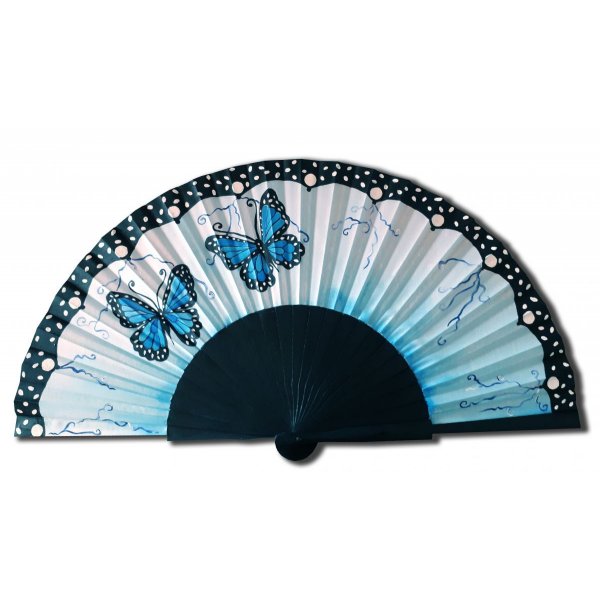 Hand drawn and painted satin fan "Monarques
