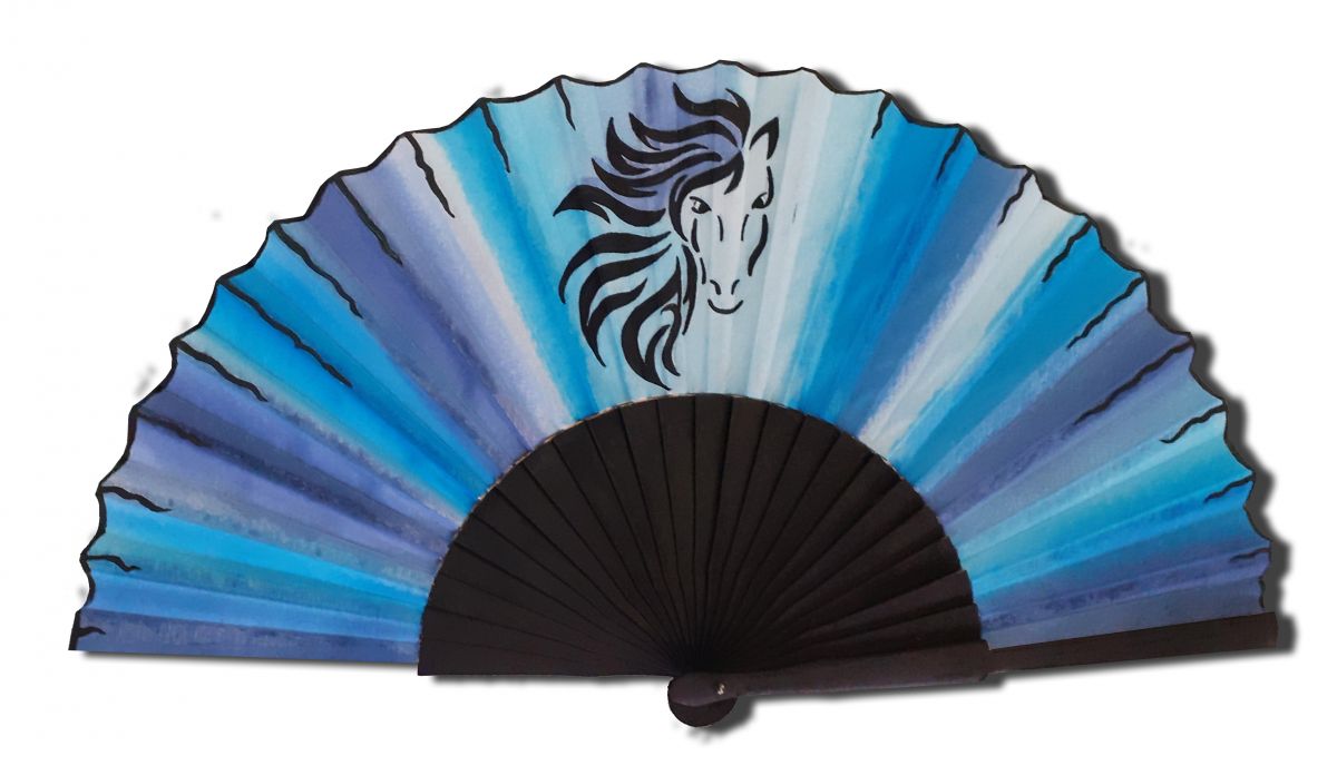 Fan in satin drawn and painted by hand "Caballero". Collection 2021