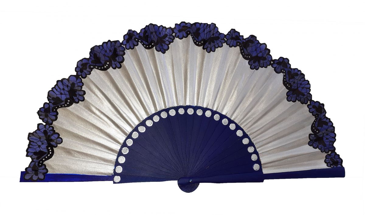 Hand drawn and painted cotton satin fan "Flamenca