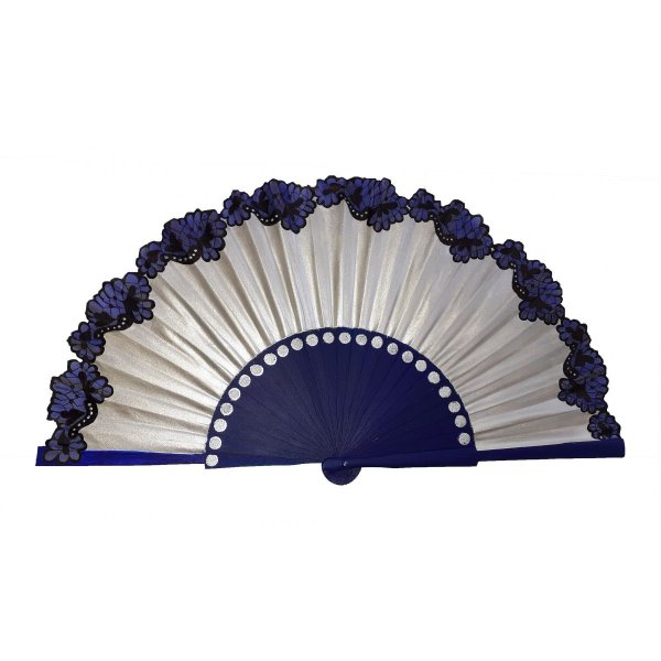 Hand drawn and painted cotton satin fan "Flamenca