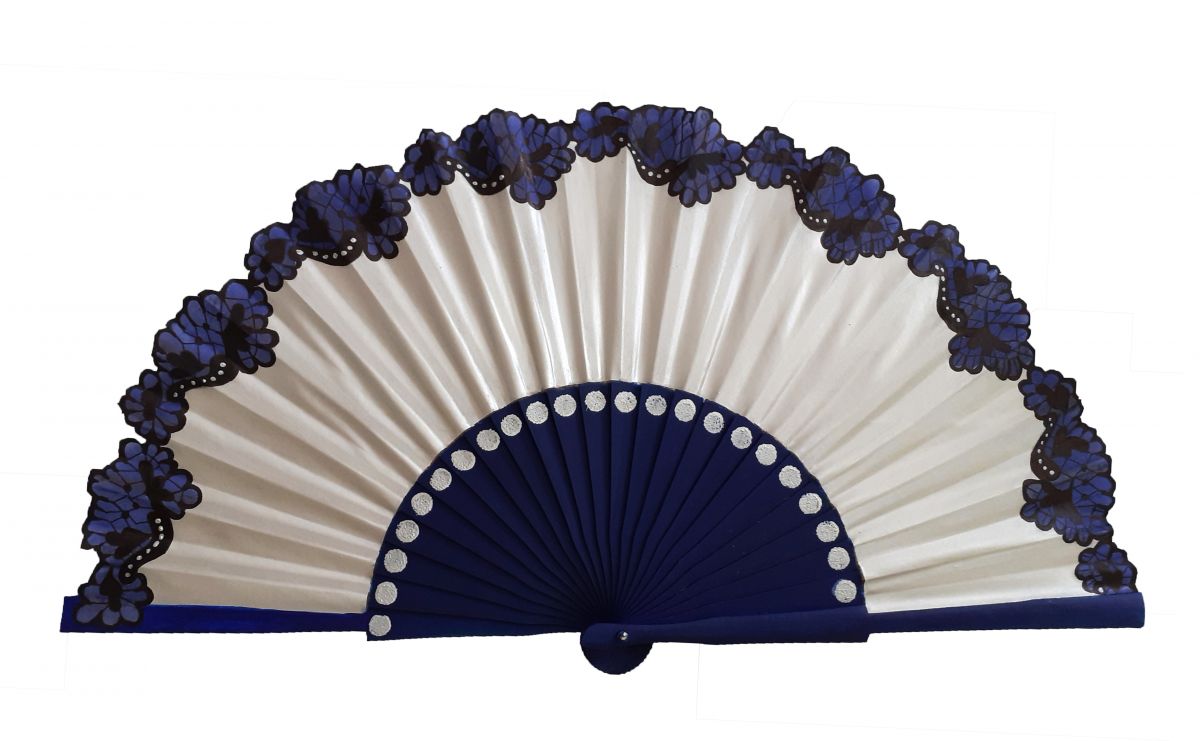 Hand drawn and painted cotton satin fan "Flamenca