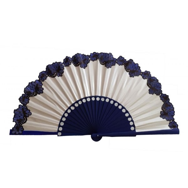 Hand drawn and painted cotton satin fan "Flamenca