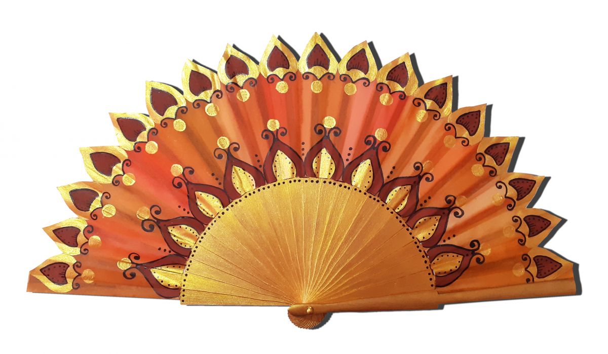 Hand drawn and painted satin fan "Namaste Indi