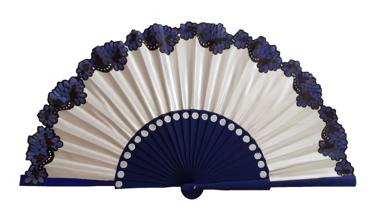 Hand drawn and painted cotton satin fan "Flamenca