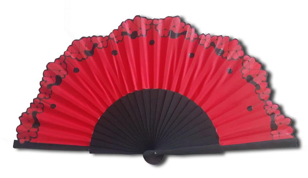 Hand drawn and painted satin fan "Malaga