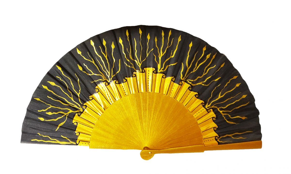 Hand-drawn and hand-painted satin fan "Soirée d'or