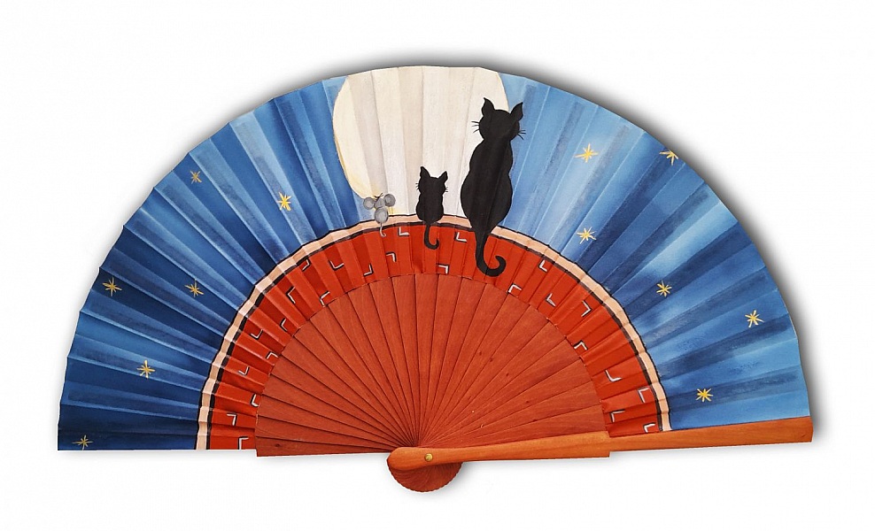 Eventail en soie dessin&eacute; et peint &agrave; la main "family dream"