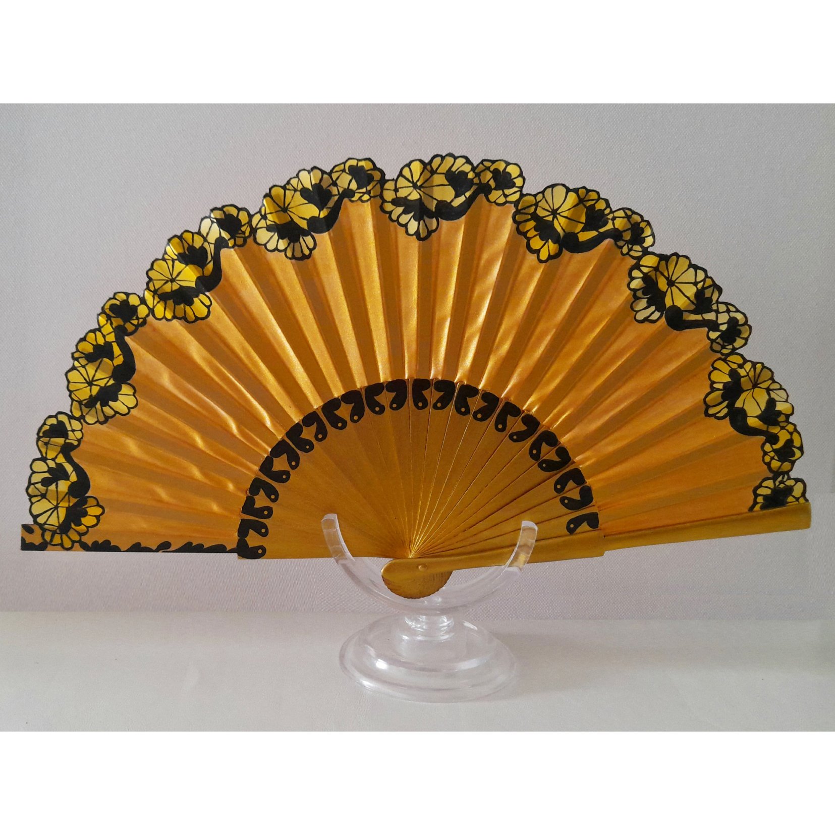 Hand drawn and painted satin fan "Flamenco