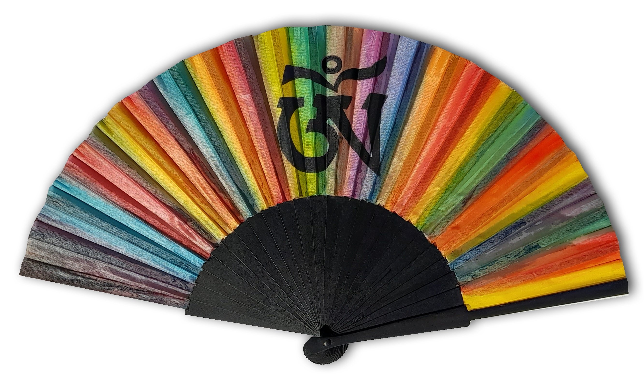 Eventail en soie dessin&eacute; et peint &agrave; la main "OM TIBETAIN"