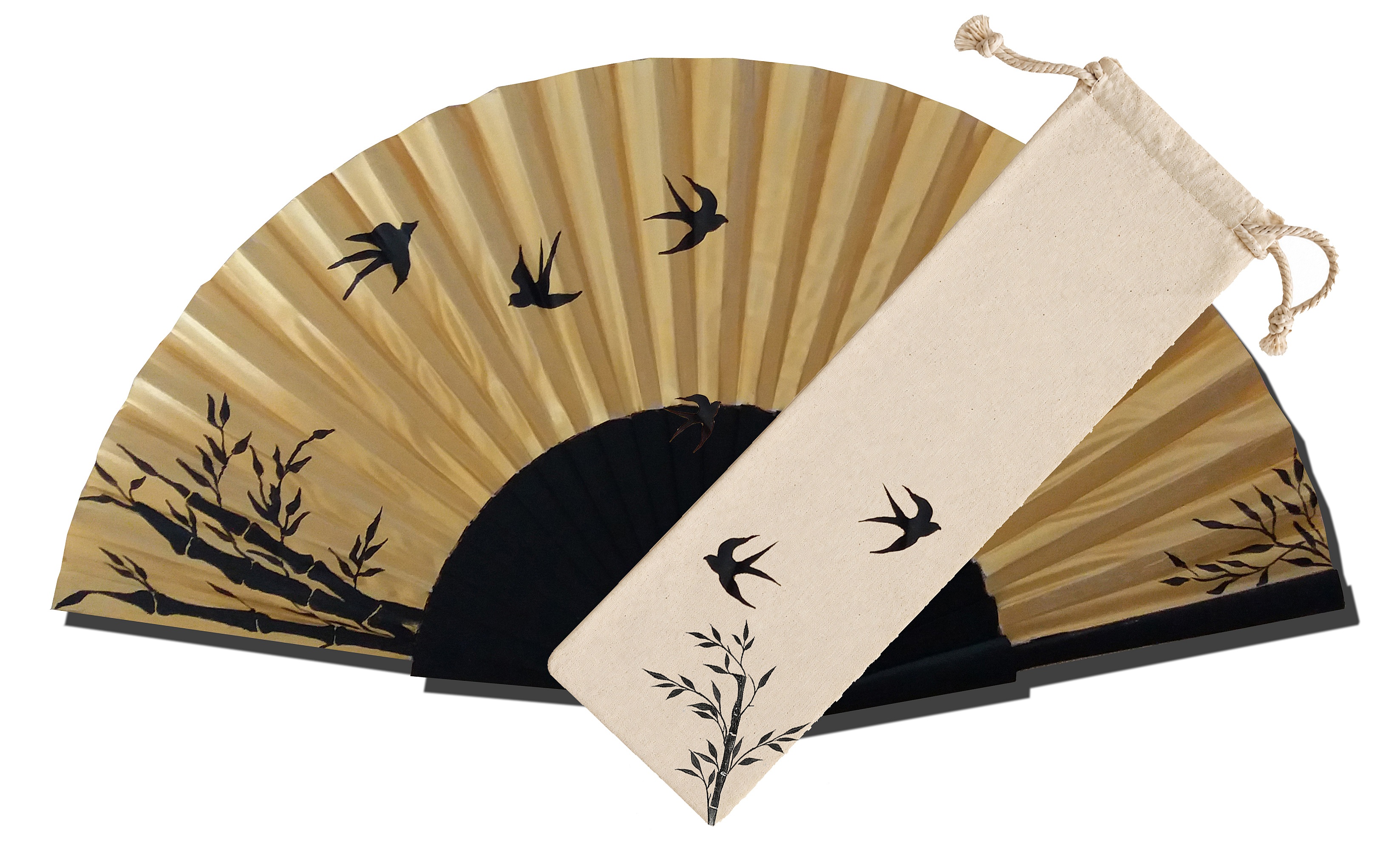 Hand-drawn and hand-painted cotton satin fan "Liberty
