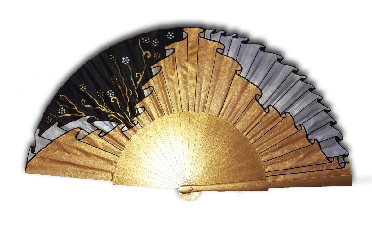 Hand painted cotton satin fan "Draped of the Orient