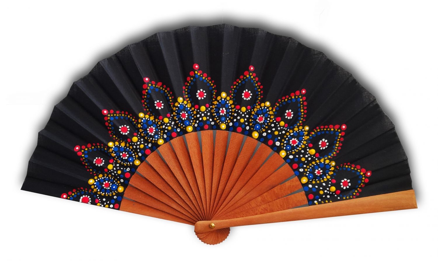 Unisex hand painted cotton fan. "Mandala" 19cm