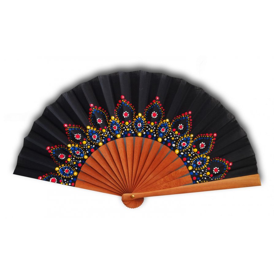 Unisex hand painted cotton fan. "Mandala" 19cm