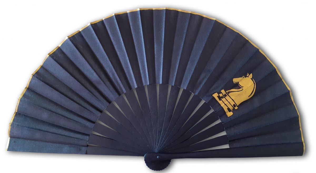 Unisex hand painted cotton fan. "Rider" 19cm