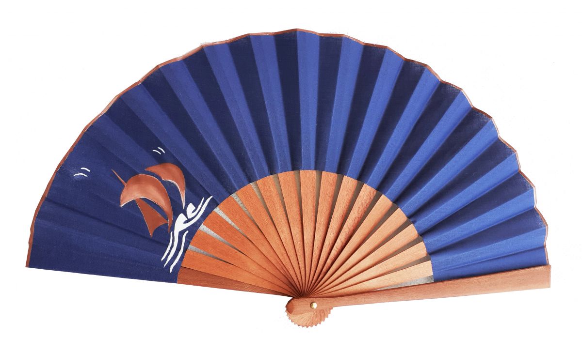  Unisex hand painted cotton fan. "Regate" 19cm