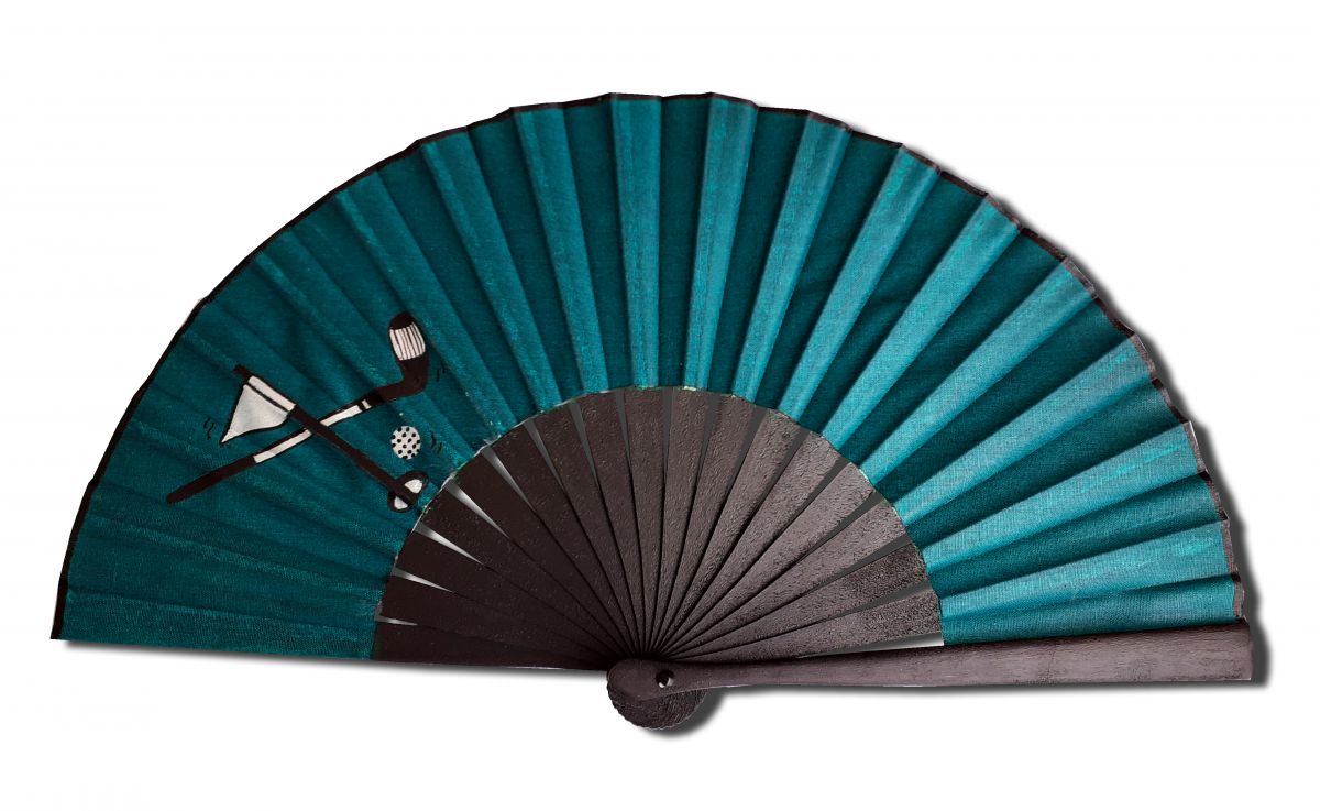  Unisex hand painted cotton fan. "Golfgreen" 19cm