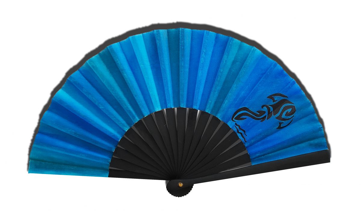 New zodiac collection, hand painted cotton mini fan. "Aquarius"